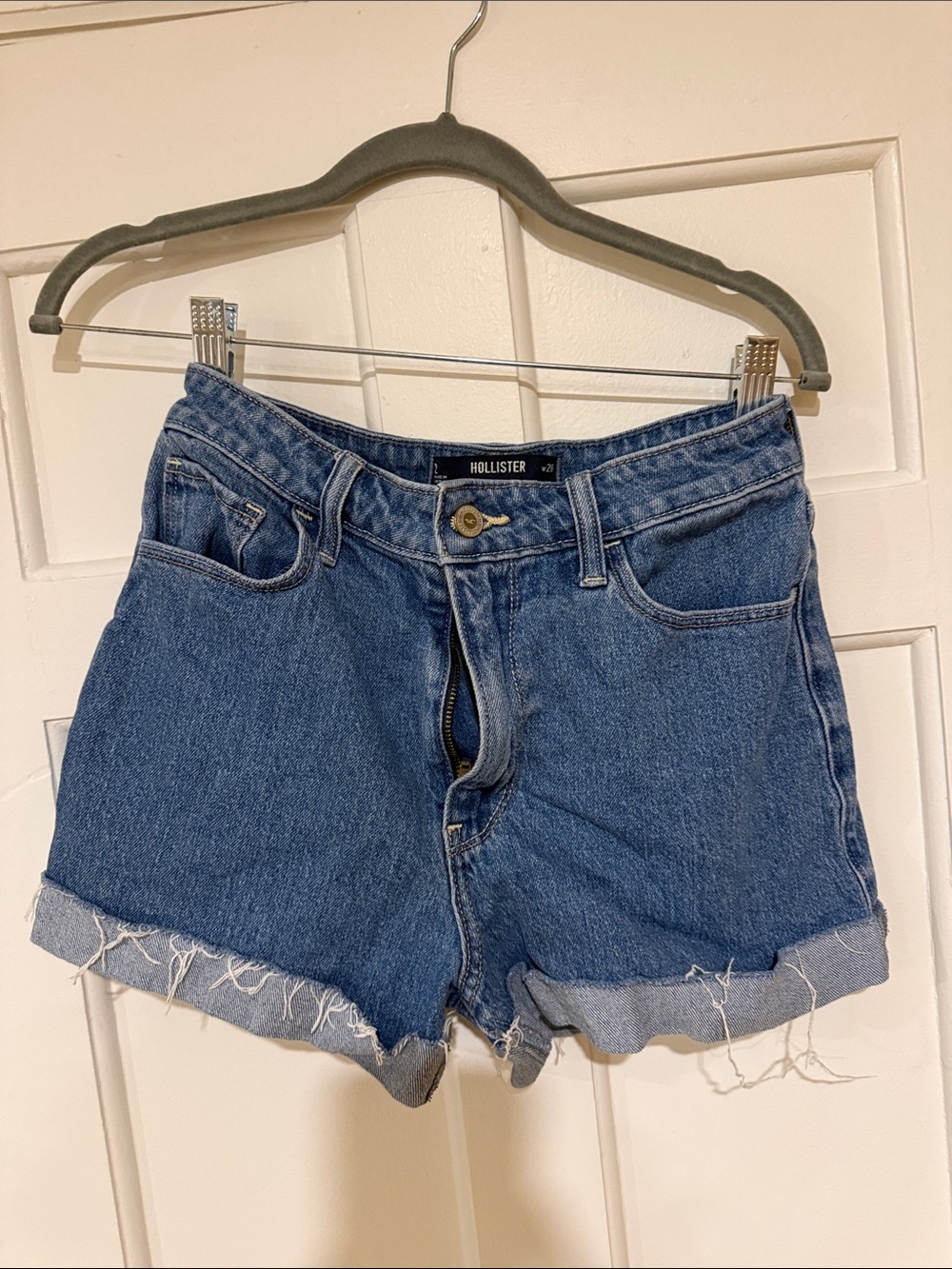 Hollister Medium Blue Rolled Hem Denim Shorts